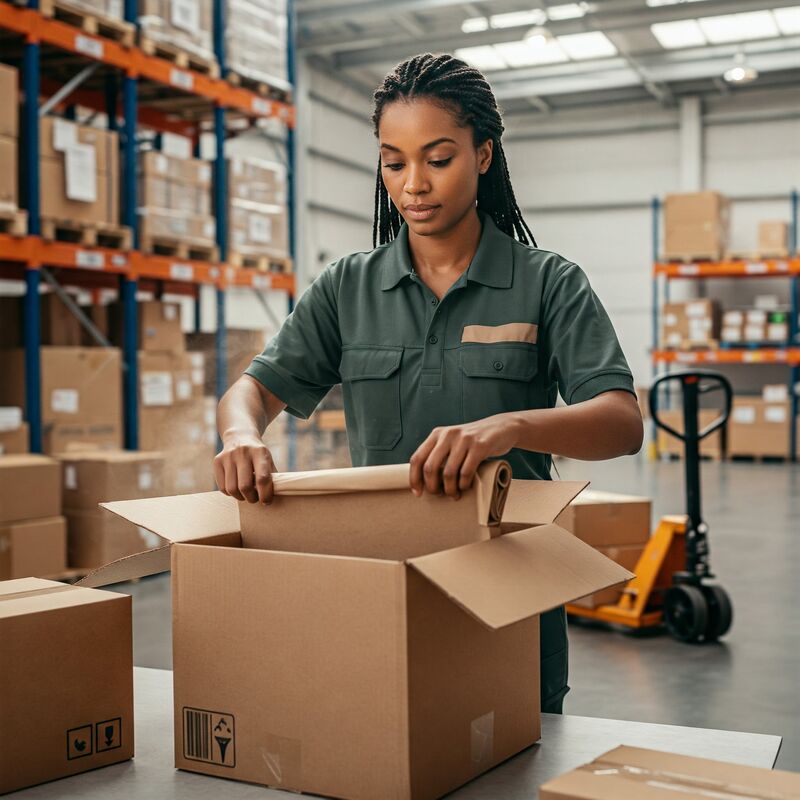 Warehouse worker processing packages